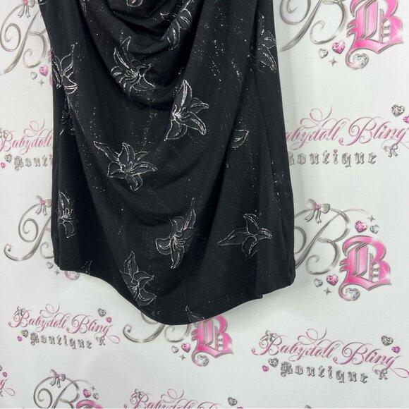 Reitmans tank top sparkly glitter flowers y2k scoop neck Black Floral Tank Top - Picture 3 of 6